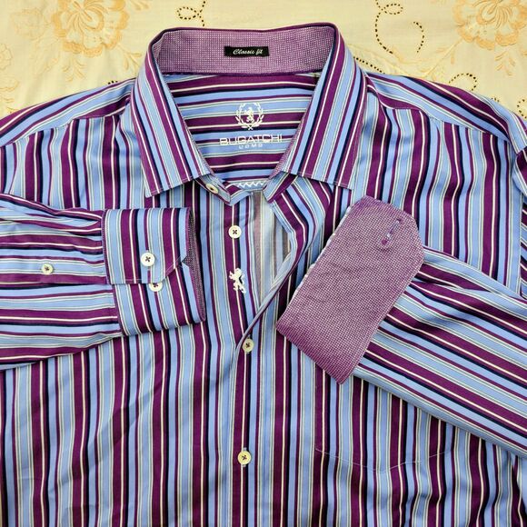 Bugatchi Uomo Striped long sleeve flip cuff shirt, XL $155 nice! - Picture 5 of 8